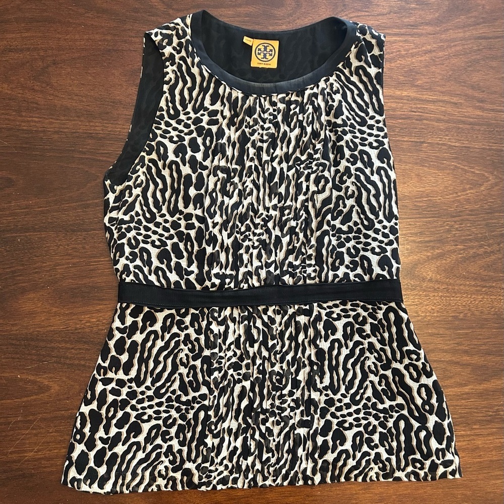 Tory Burch Black and White Animal Print Blouse